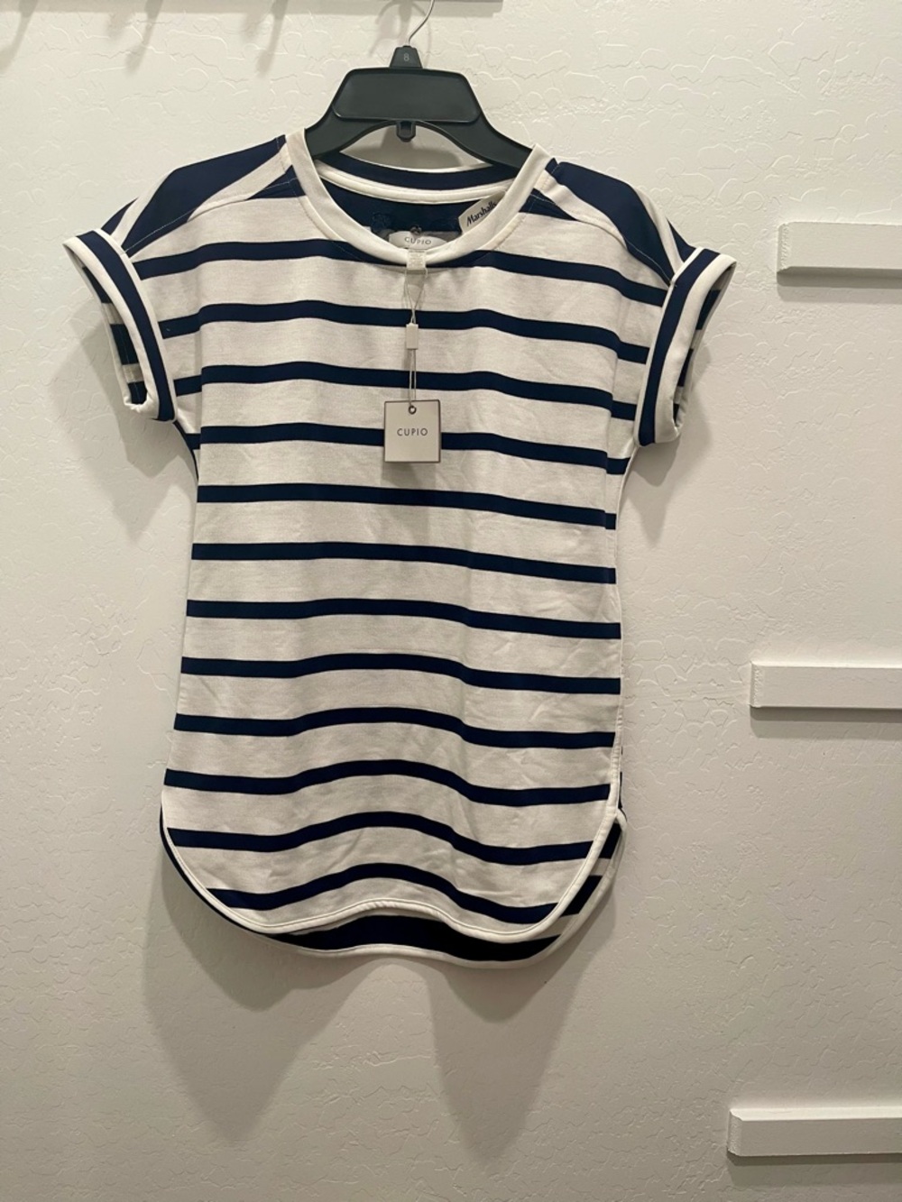 Cupio White & Navy Striped Short Sleeve Tee